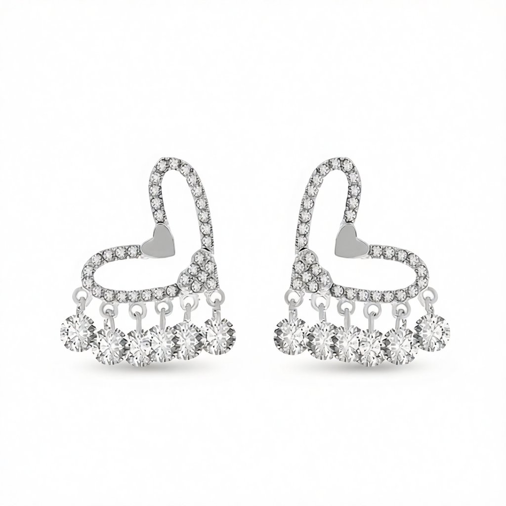 Crystal & Cubic Zirconia Silver-Plated Heart Tassel Drop Earrings