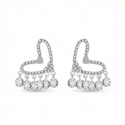Crystal & Cubic Zirconia Silver-Plated Heart Tassel Drop Earrings