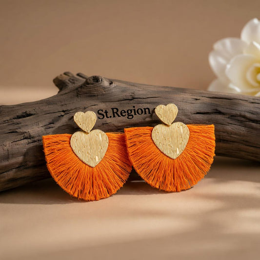 Orange Polyster & 18K Gold-Plated Textured Heart Fan Drop Earrings