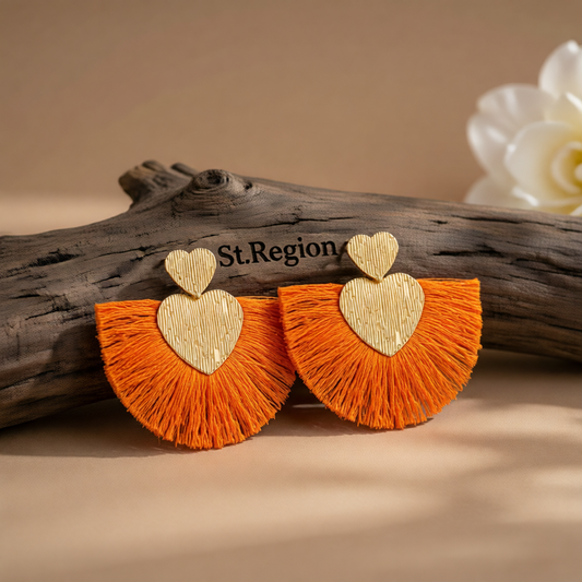 Orange Polyster & 18K Gold-Plated Textured Heart Fan Drop Earrings