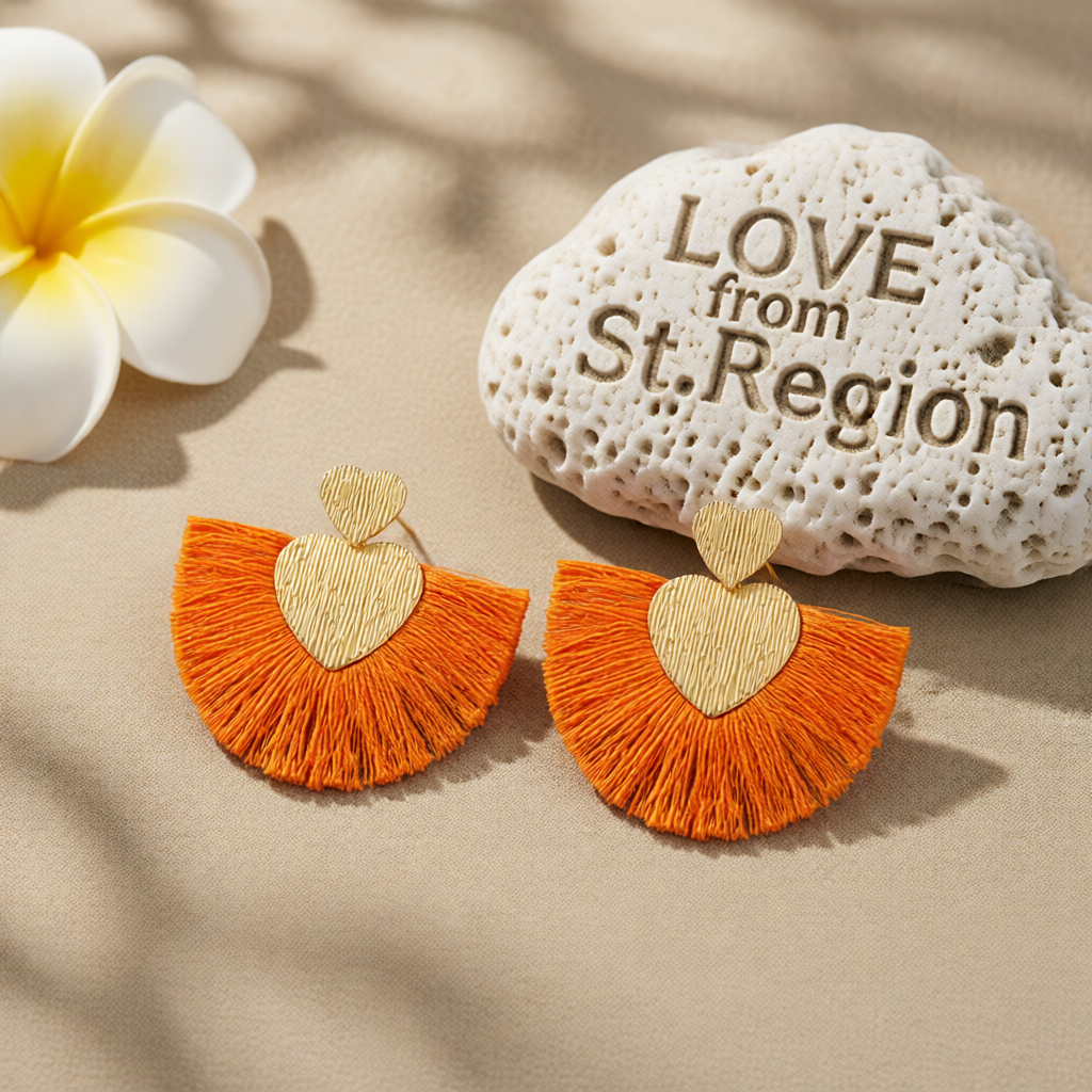 Orange Polyster & 18K Gold-Plated Textured Heart Fan Drop Earrings