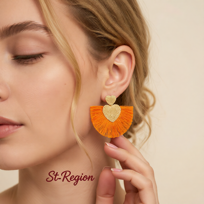 Orange Polyster & 18K Gold-Plated Textured Heart Fan Drop Earrings