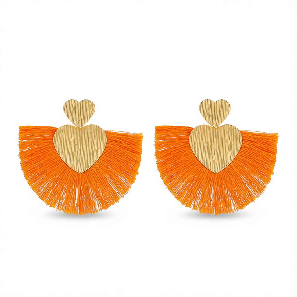 Orange Polyster & 18K Gold-Plated Textured Heart Fan Drop Earrings