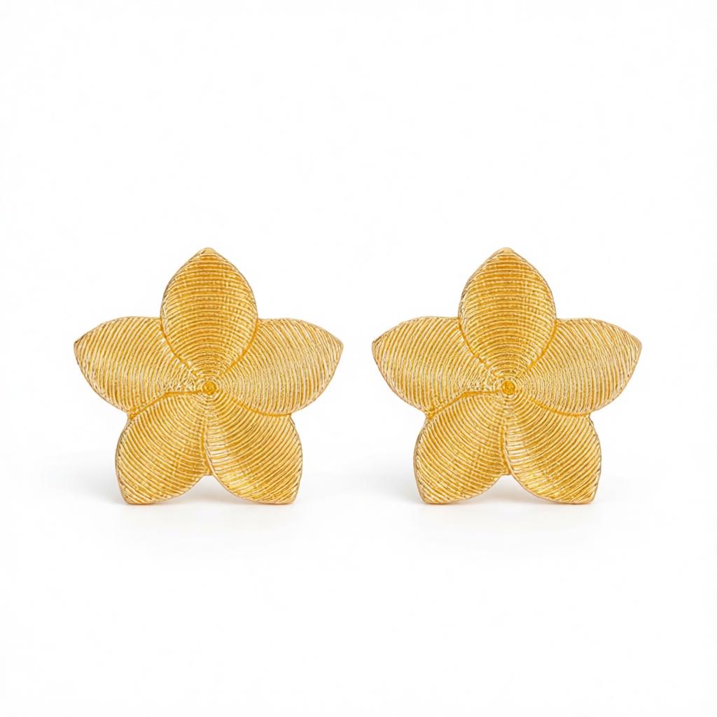 18K Gold-Plated Textured Flower Stud Earrings, cubic zirconia stud earrings for women, vintage-inspired design, side view