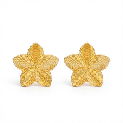 18K Gold-Plated Textured Flower Stud Earrings, cubic zirconia stud earrings for women, vintage-inspired design, side view