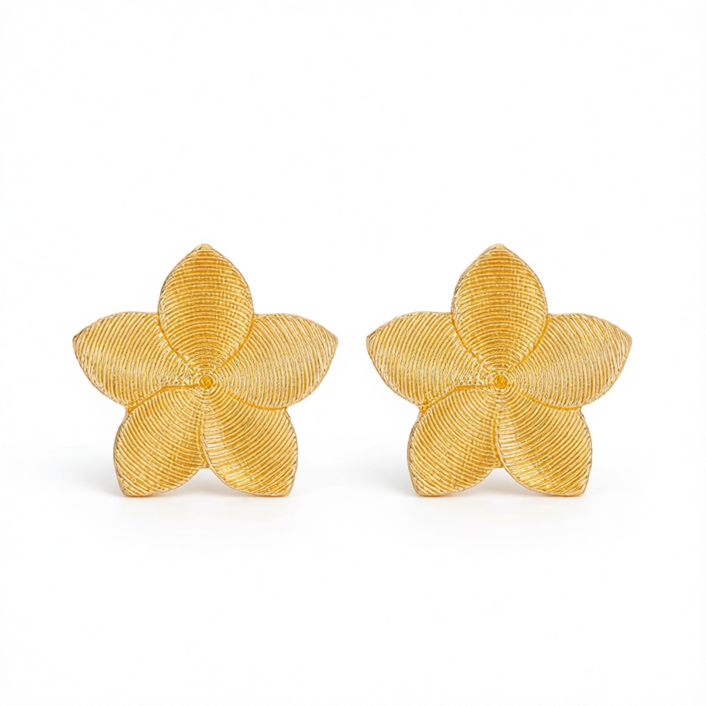 18K Gold-Plated Textured Flower Stud Earrings