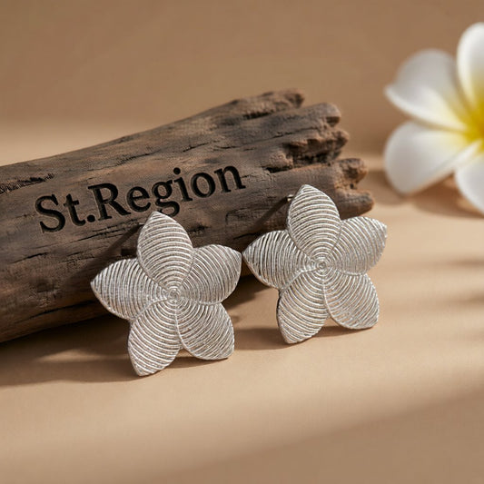 Silver-Plated Textured Flower Stud Earrings