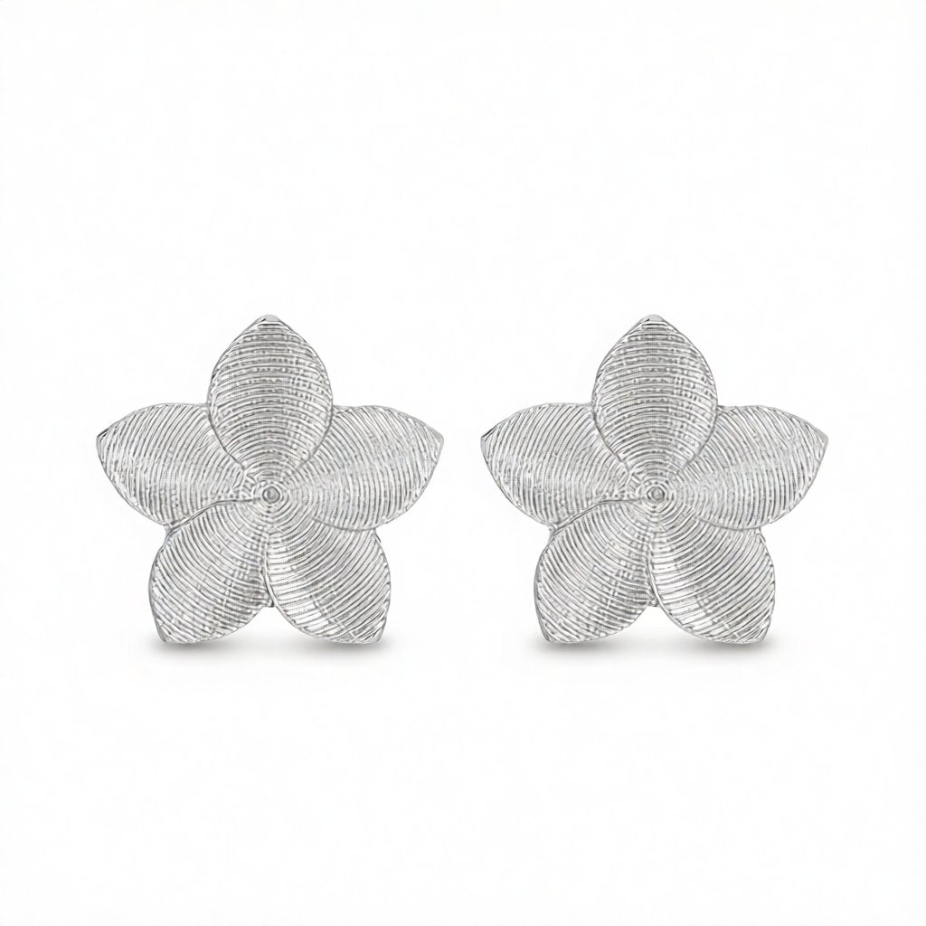 Silver-Plated Textured Flower Stud Earrings