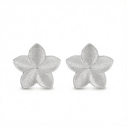 Silver-Plated Textured Flower Stud Earrings