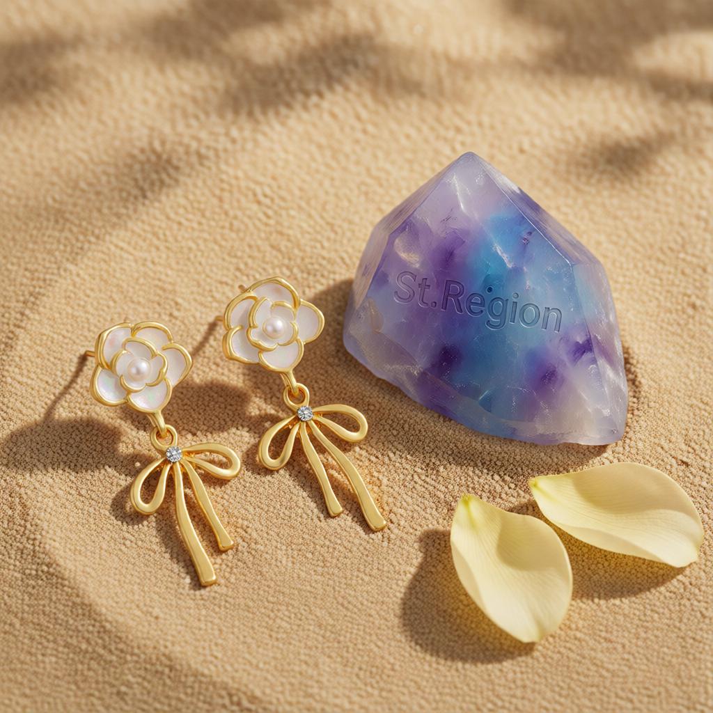 White Enamel and Pearl Cubic Zirconia-Accent Camellia Bow Drop Earrings, drop earrings for women, detail close-up