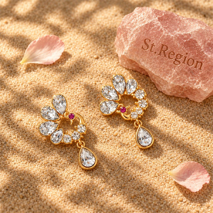 Crystal and Cubic Zirconia Peacock Drop Earrings, drop earrings for women, everyday style, detail close-up