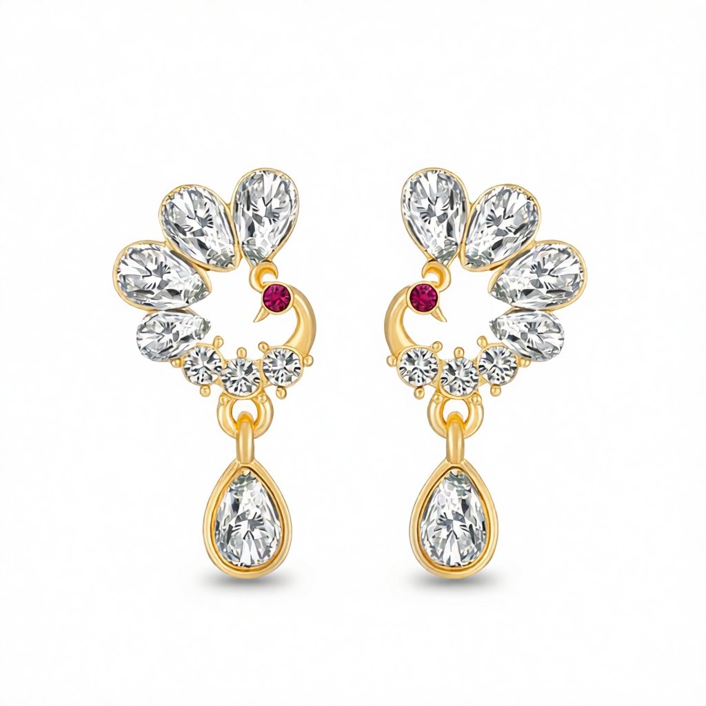 Crystal and Cubic Zirconia Peacock Drop Earrings, drop earrings for women, everyday style, side view