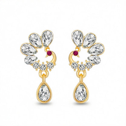 Crystal and Cubic Zirconia Peacock Drop Earrings, drop earrings for women, everyday style, side view