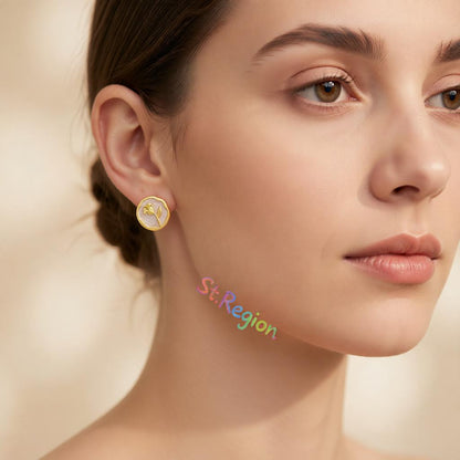 White Enamel and 18K Gold-Plated Rose Round Stud Earrings, cubic zirconia stud earrings for women, styled look