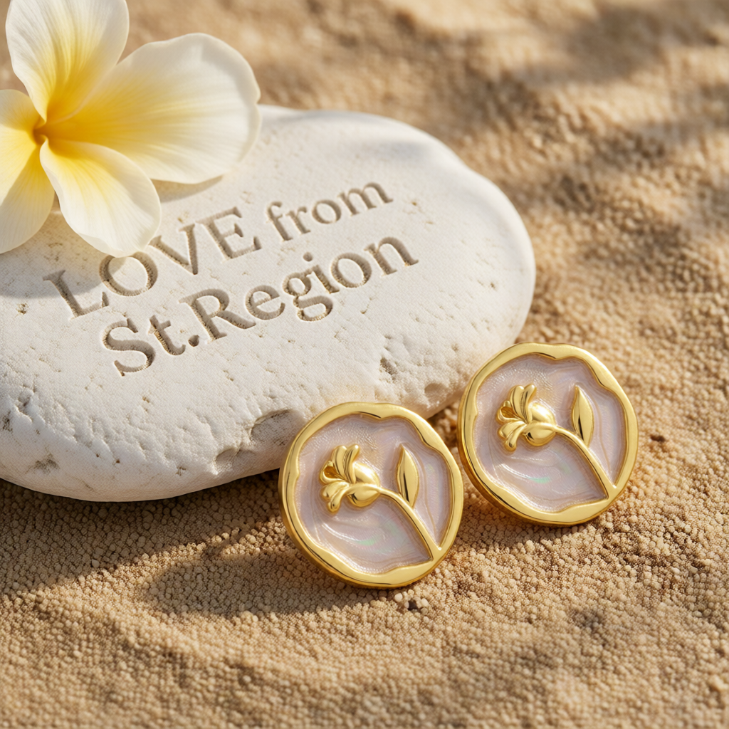 White Enamel & 18K Gold-Plated Rose Round Stud Earrings