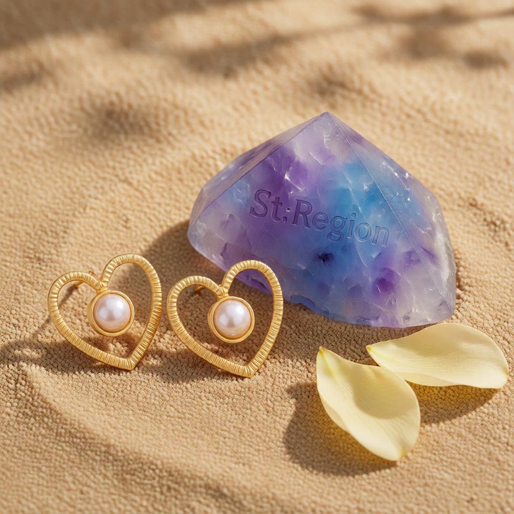 Pearl and 18K Gold-Plated Open Heart Stud Earrings, cubic zirconia stud earrings for women, detail close-up