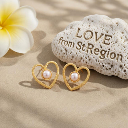 Pearl and 18K Gold-Plated Open Heart Stud Earrings, cubic zirconia stud earrings for women, lifestyle look