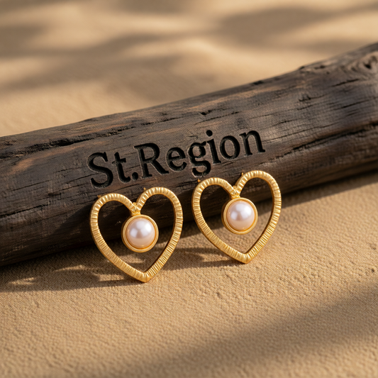 Pearl & 18K Gold-Plated Open Heart Stud Earrings