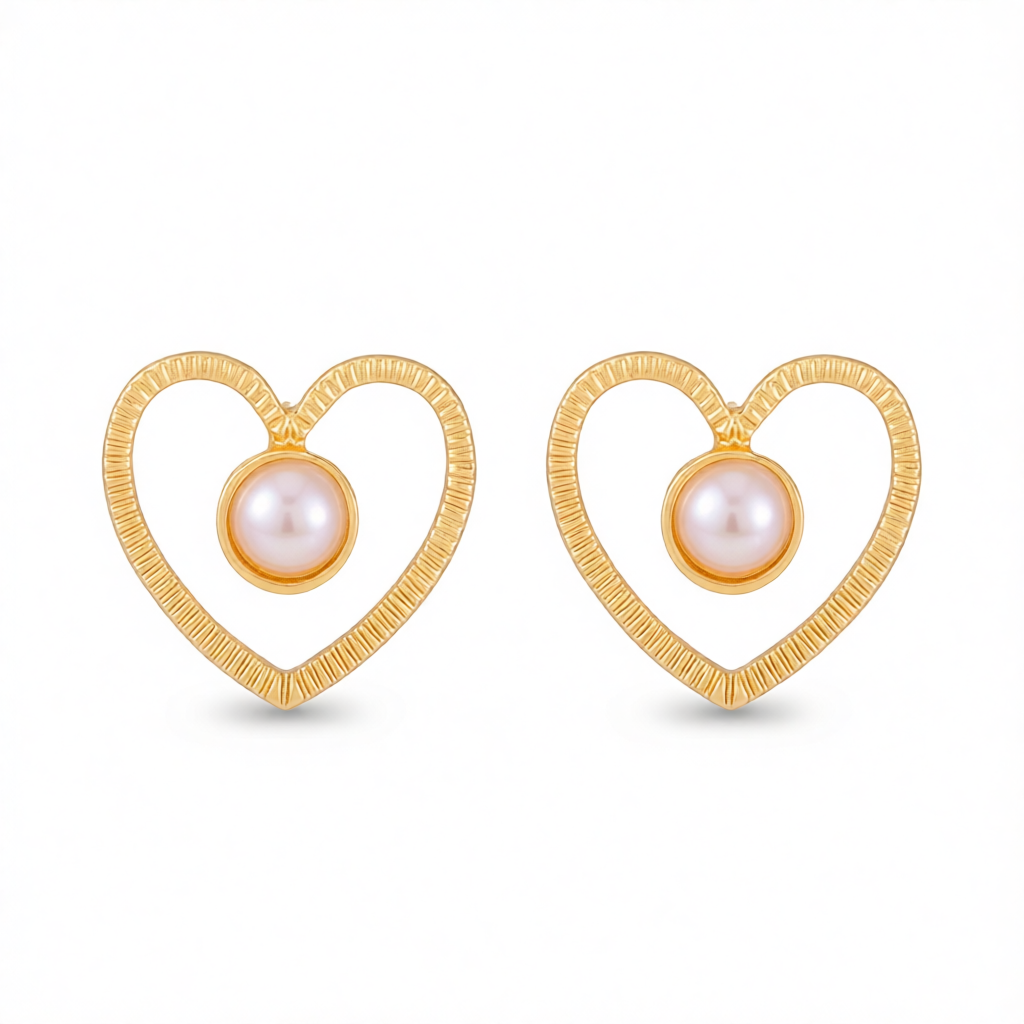 Pearl & 18K Gold-Plated Open Heart Stud Earrings