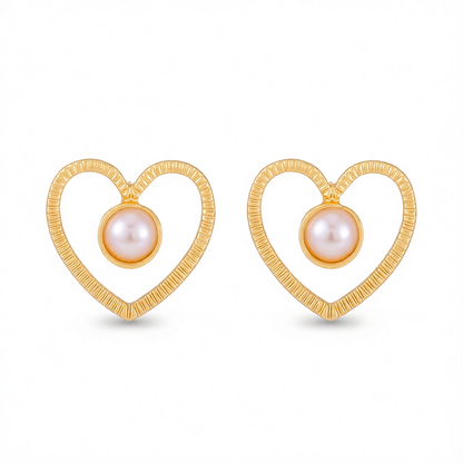 Pearl & 18K Gold-Plated Open Heart Stud Earrings