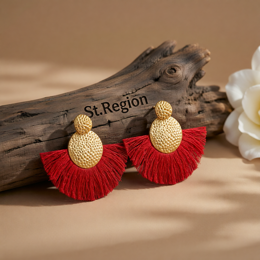 Red Polyster & 18K Gold-Plated Textured Round Fan Drop Earrings