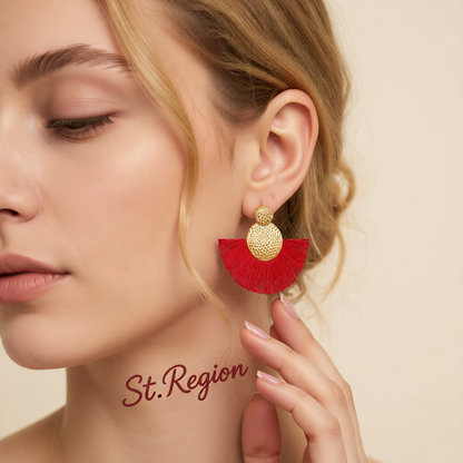 Red Polyster & 18K Gold-Plated Textured Round Fan Drop Earrings