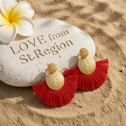 Red Polyster & 18K Gold-Plated Textured Round Fan Drop Earrings