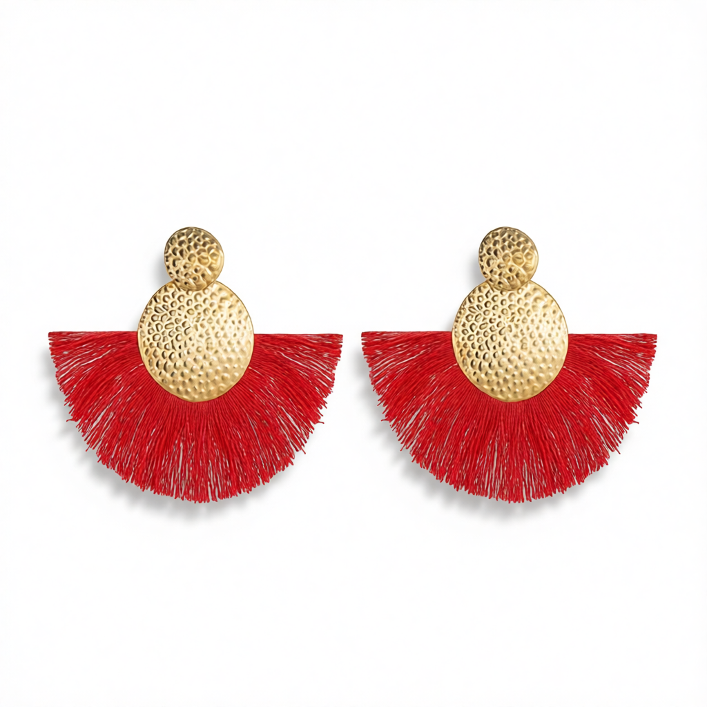 Red Polyster & 18K Gold-Plated Textured Round Fan Drop Earrings