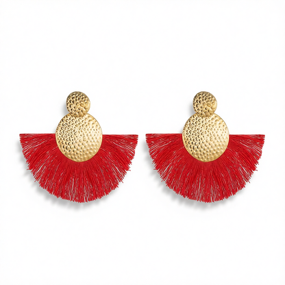 Red Polyster & 18K Gold-Plated Textured Round Fan Drop Earrings