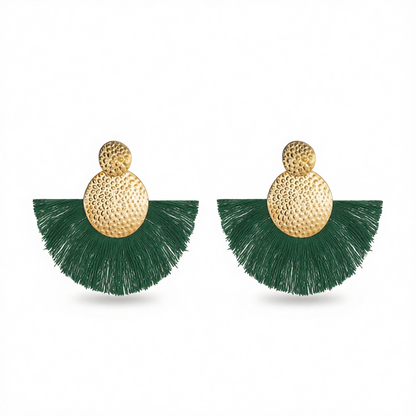 Dark Green Polyster & 18K Gold-Plated Textured Round Fan Drop Earrings