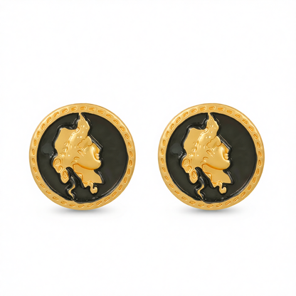 Black Enamel & 18K Gold-Plated Round Cameo Stud Earrings