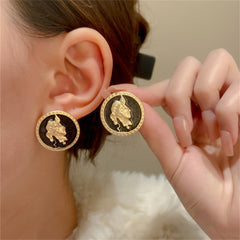 Black Enamel & 18K Gold-Plated Round Cameo Stud Earrings