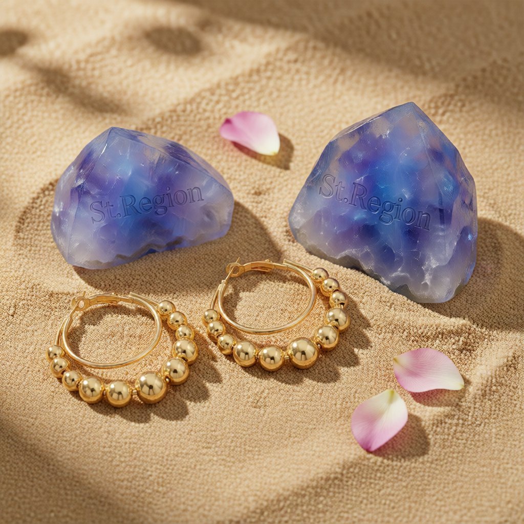 18K Gold-Plated Beaded Layered Hoop Earrings, gold hoop earrings for women, botanical inspired, detail close-up