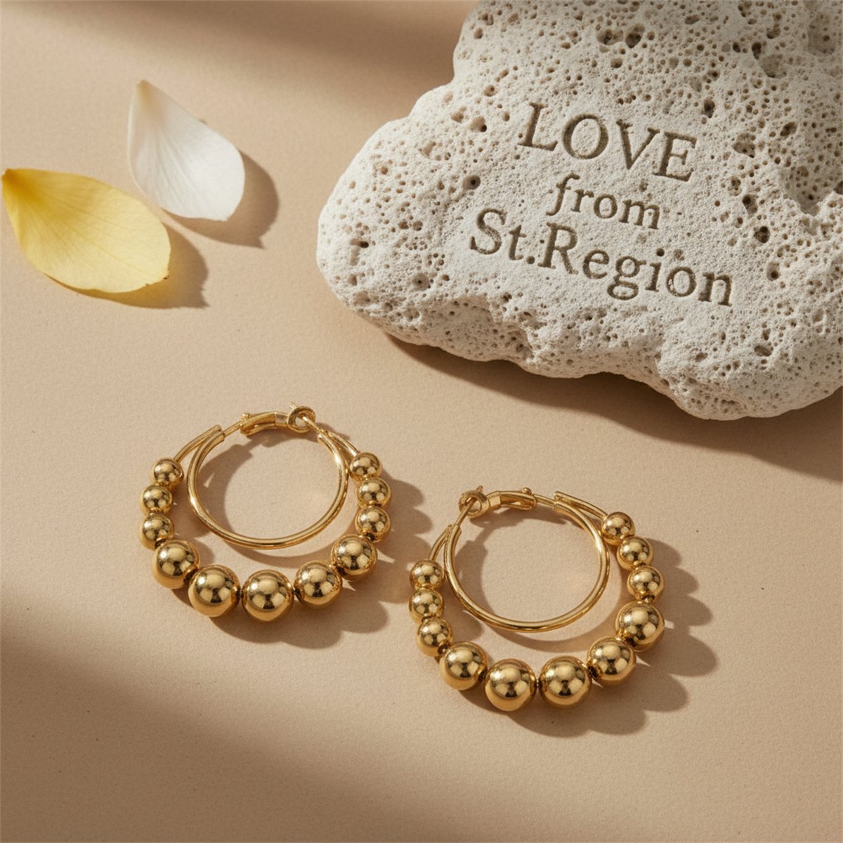 18K Gold-Plated Beaded Layered Hoop Earrings, gold hoop earrings for women, botanical inspired, lifestyle look