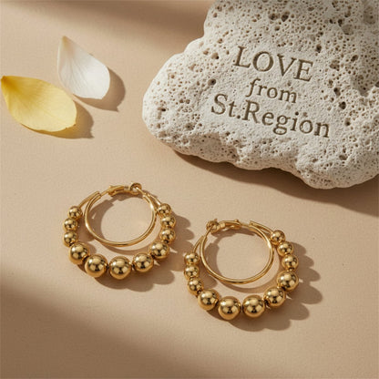 18K Gold-Plated Beaded Layered Hoop Earrings, gold hoop earrings for women, botanical inspired, lifestyle look