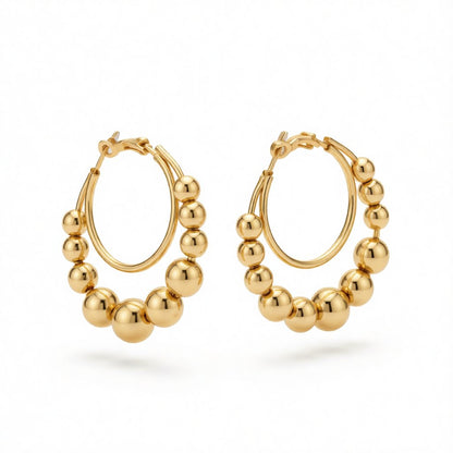 18K Gold-Plated Beaded Layered Hoop Earrings, gold hoop earrings for women, botanical inspired, side view