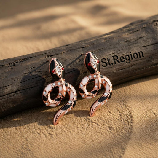 Cubic Zirconia & Enamel 18K Rose Gold-Plated Snake Stud Earrings