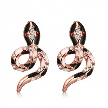 Cubic Zirconia & Enamel 18K Rose Gold-Plated Snake Stud Earrings