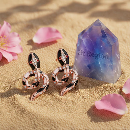 Cubic Zirconia & Enamel 18K Rose Gold-Plated Snake Stud Earrings