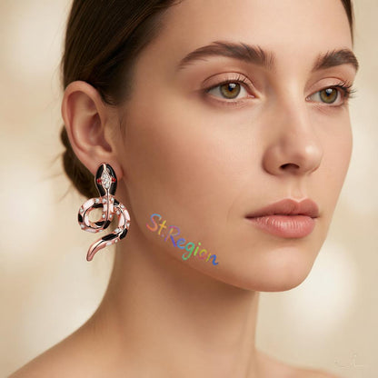 Cubic Zirconia & Enamel 18K Rose Gold-Plated Snake Stud Earrings