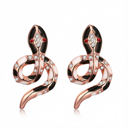 Cubic Zirconia & Enamel 18K Rose Gold-Plated Snake Stud Earrings