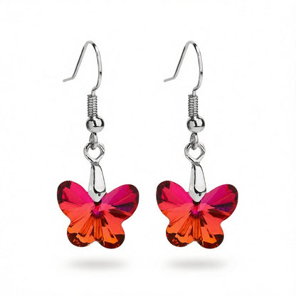 Red and Purple Crystal Ombré Butterfly Drop Earrings, drop earrings for women, dainty minimalist design, side view