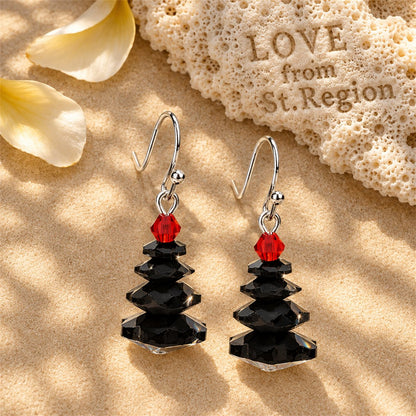 Black and Red Crystal Abstract Tree Drop Earrings, drop earrings for women, dainty minimalist design, lifestyle look