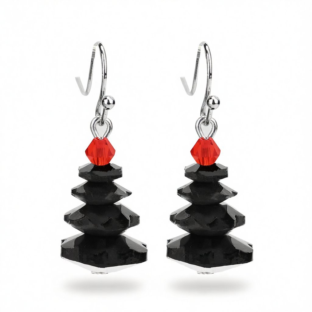 Black and Red Crystal Abstract Tree Drop Earrings, drop earrings for women, dainty minimalist design, side view