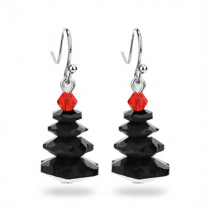 Black and Red Crystal Abstract Tree Drop Earrings, drop earrings for women, dainty minimalist design, side view