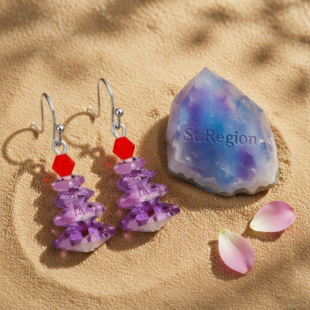 Purple Crystal and Silver-Plated Tree Drop Earrings, silver drop earrings for women, elegant gift for her, detail close-up