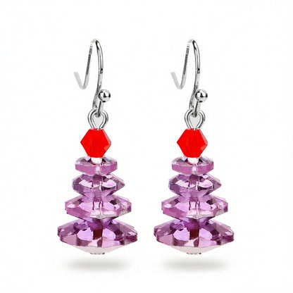 Purple Crystal and Silver-Plated Tree Drop Earrings, silver drop earrings for women, elegant gift for her, side view