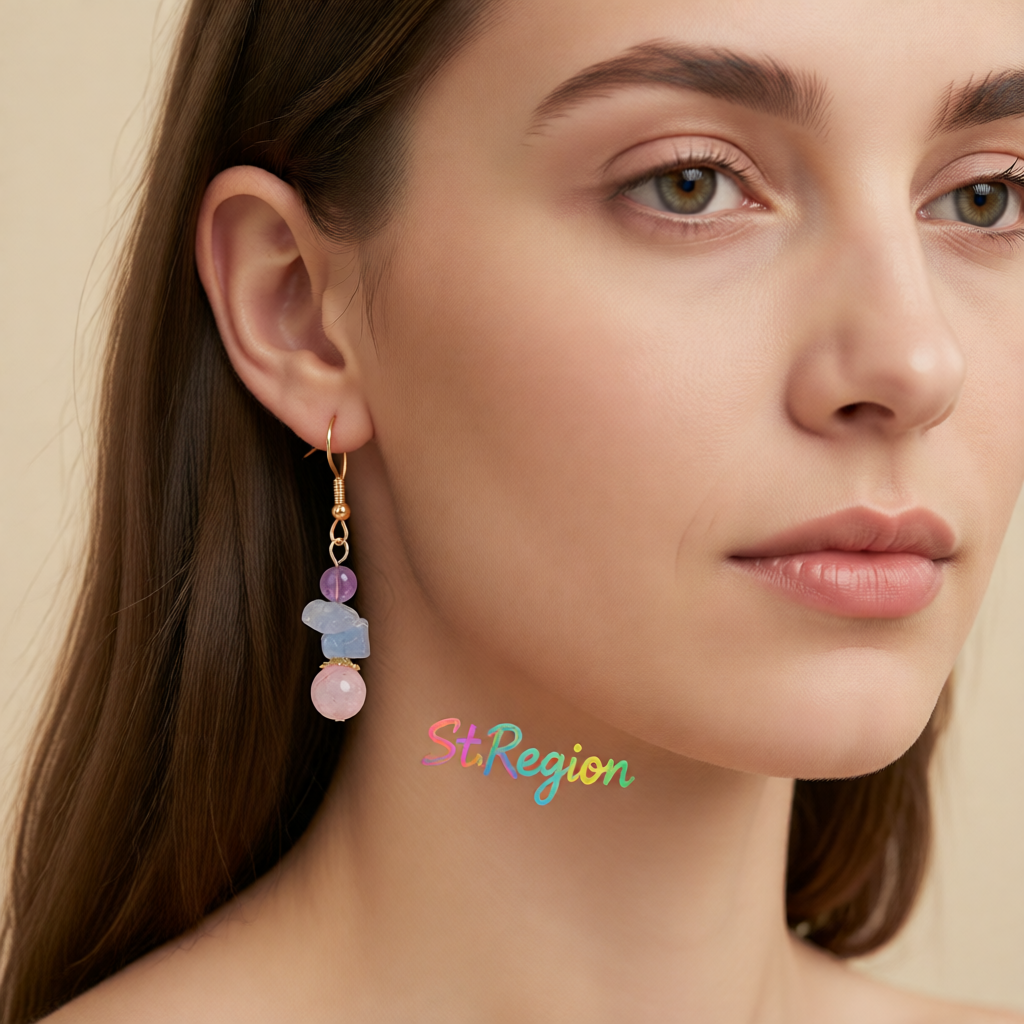 Pink Quartz & 18K Gold-Plated Beads Drop Earrings