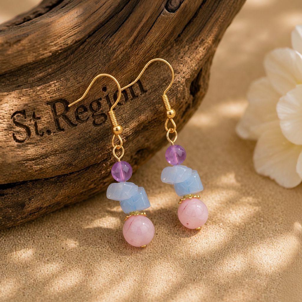 Pink Quartz & 18K Gold-Plated Beads Drop Earrings