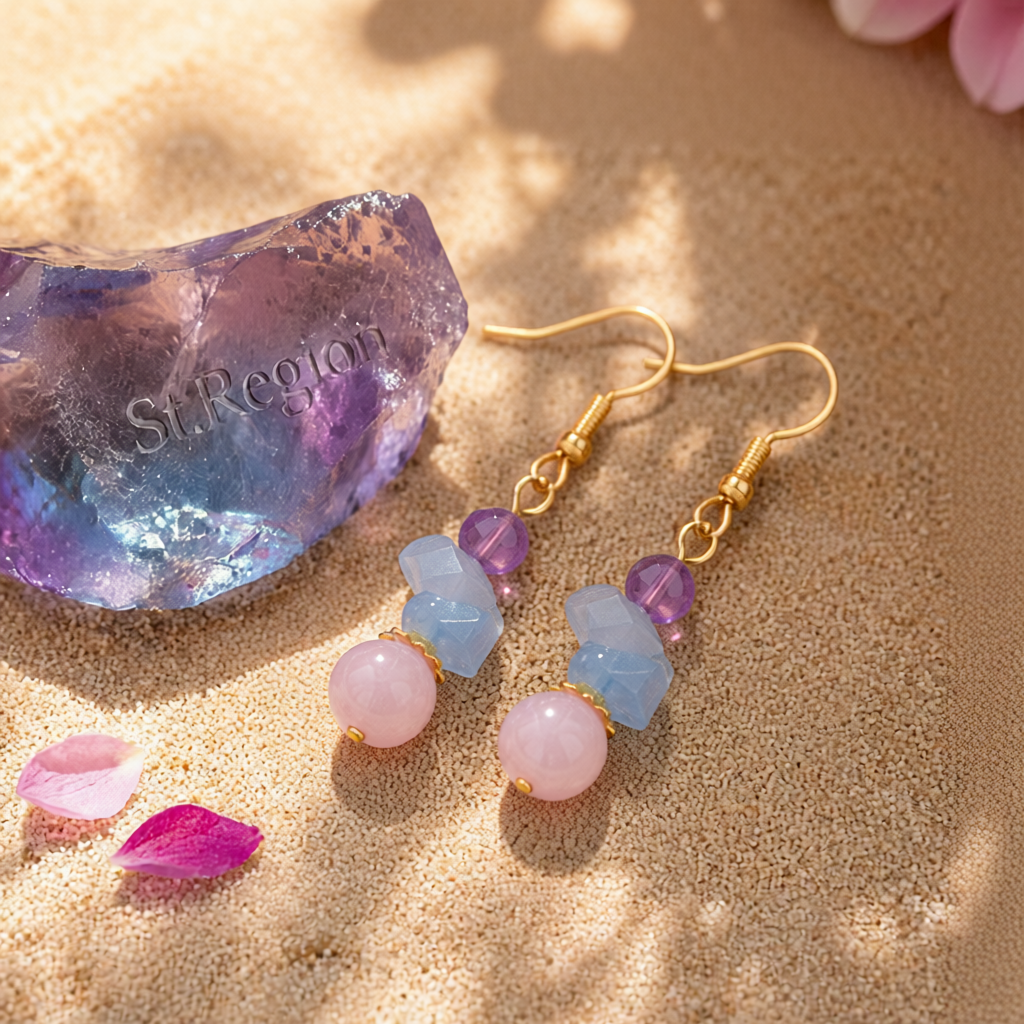 Pink Quartz & 18K Gold-Plated Beads Drop Earrings